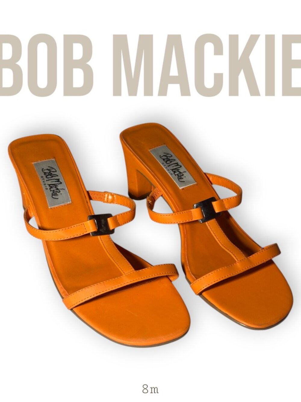 Vintage Y2K Bob Mackie Bright Orange Strappy Mule Heels - Size 8M